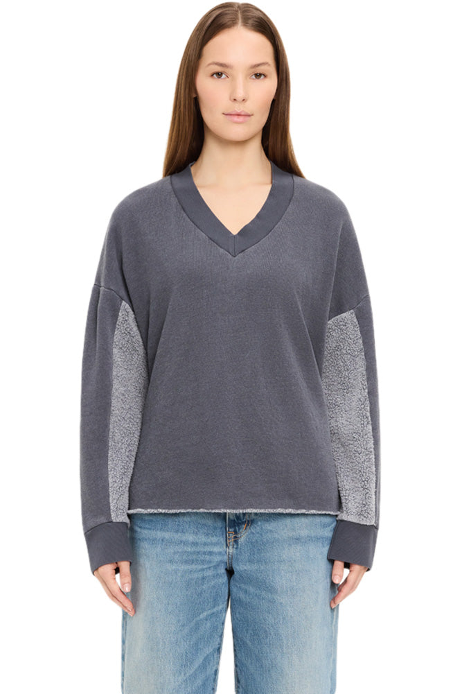 Michael Stars Melissa V-neck Sweatshirt in Washed Black