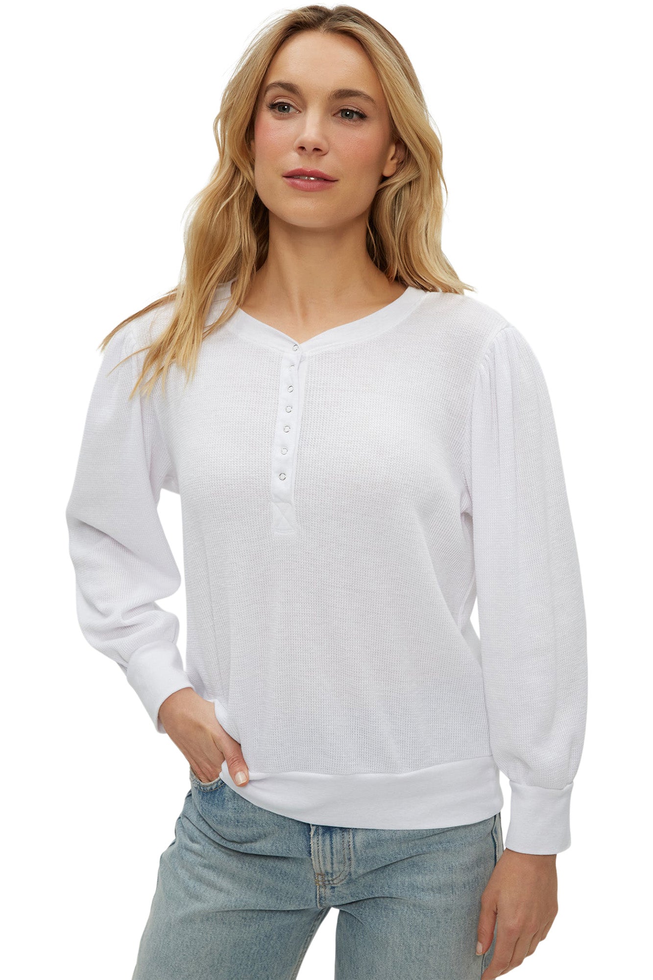 Michael Stars Sophy Puff Sleeve Henley in White
