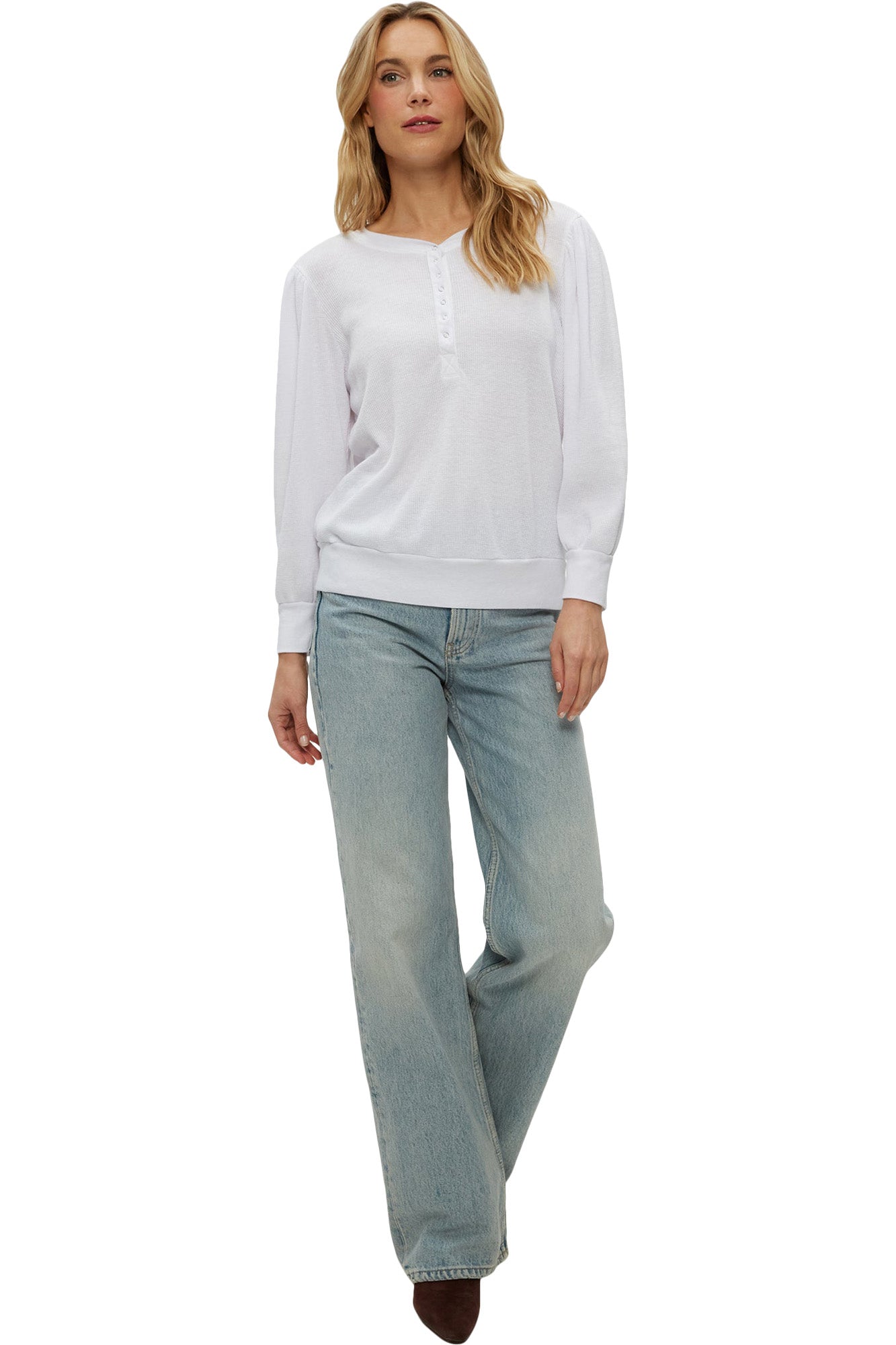 Michael Stars Sophy Puff Sleeve Henley in White