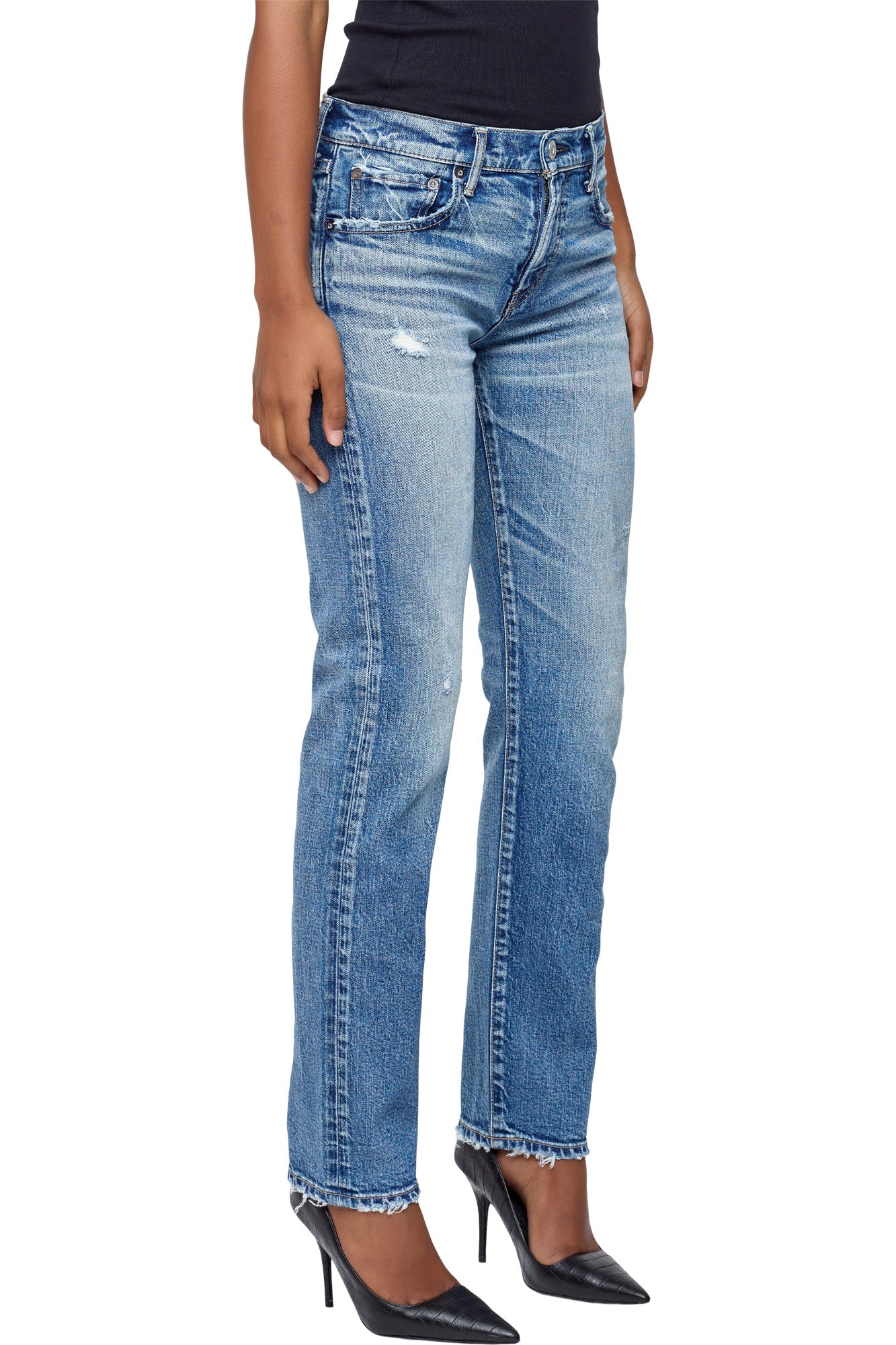 Moussy Denim Linden Slim Straight in Blue