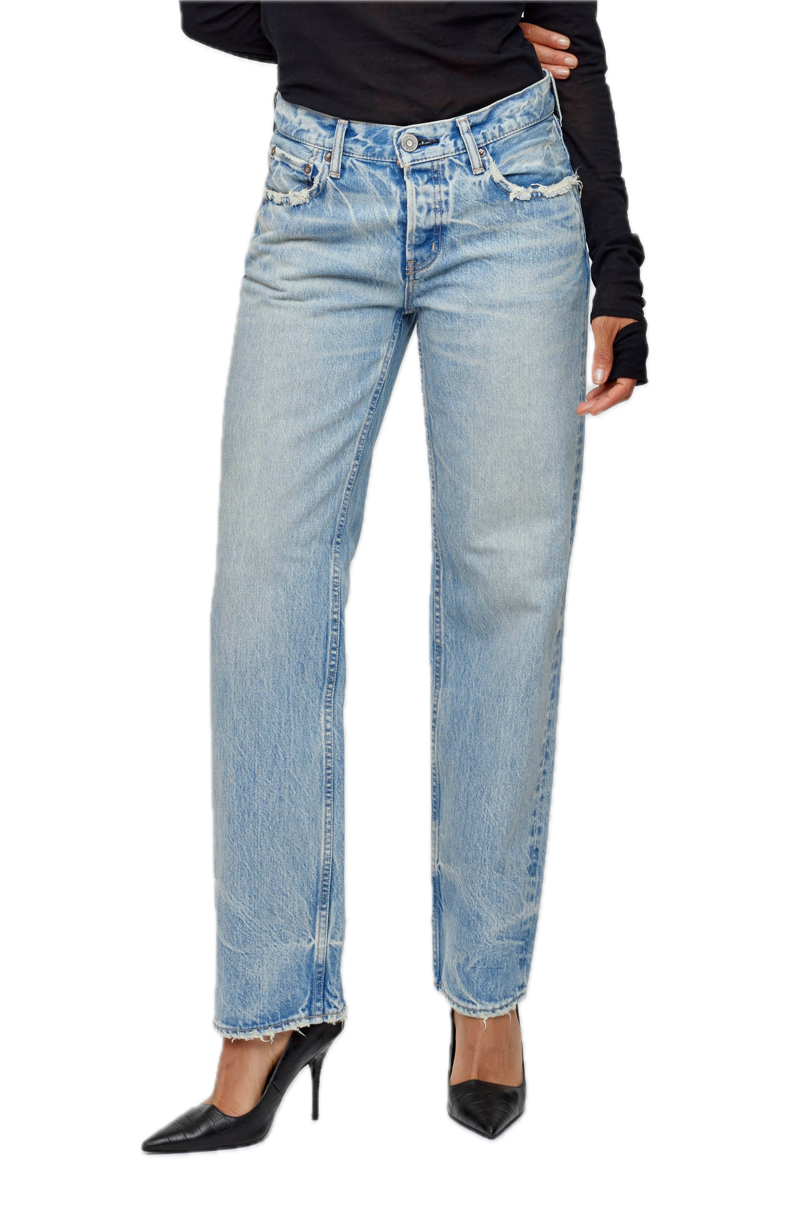Moussy Denim Wildwood Low-Rise Straight in Light Blue