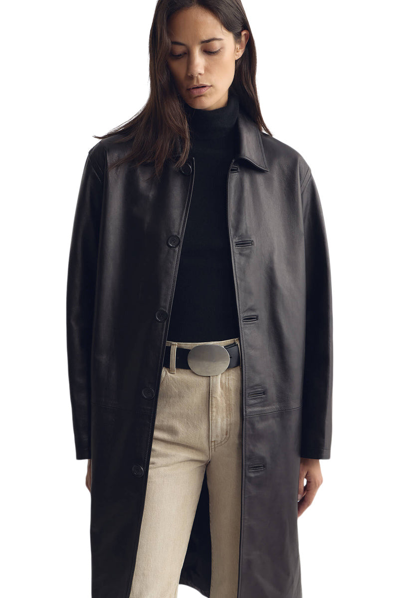 Nili Lotan Abel Leather Coat in Black