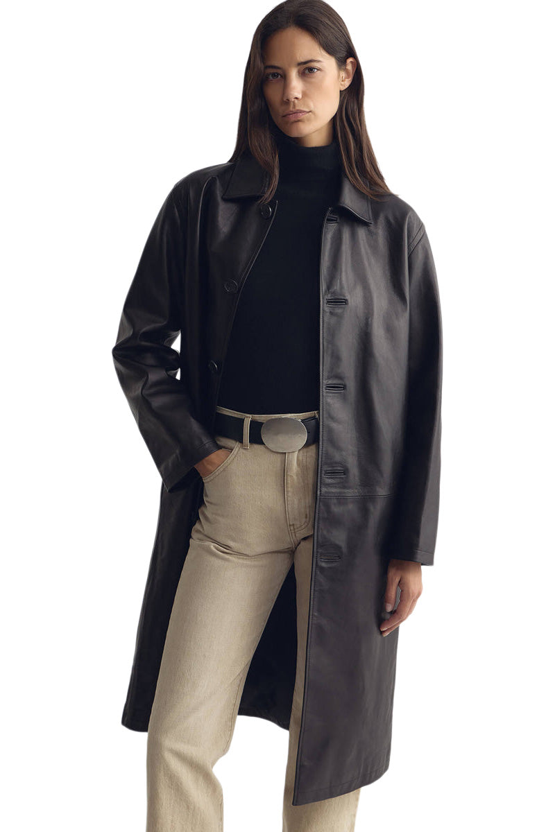 Nili Lotan Abel Leather Coat in Black