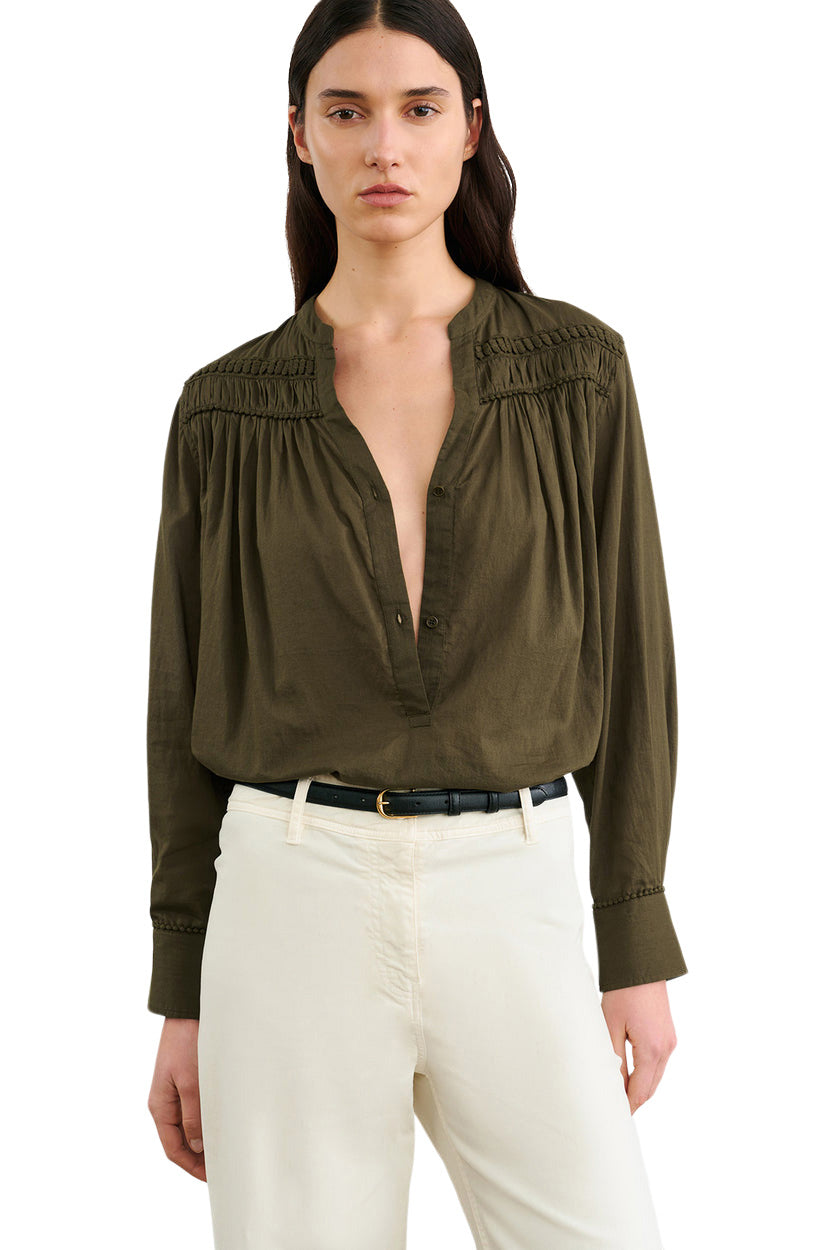 Nili Lotan Clarys Top in Olive Green