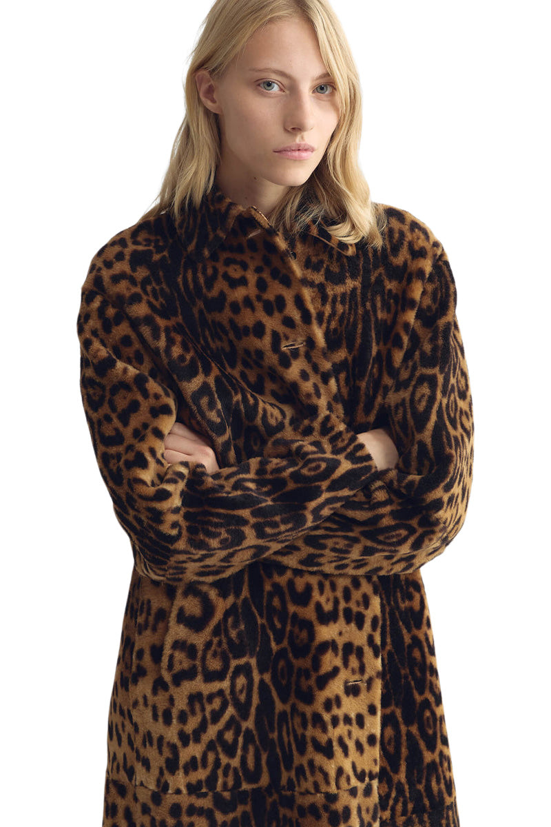 Nili Lotan Davelle Shearling Coat in Leopard Print