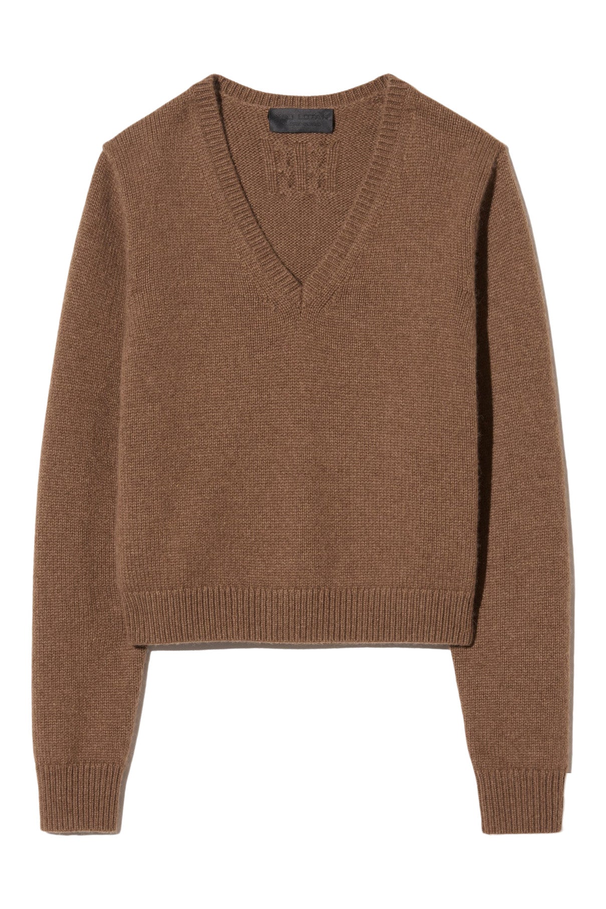 Nili Lotan Everstyn Alpaca V-neck Sweater in Dark Camel