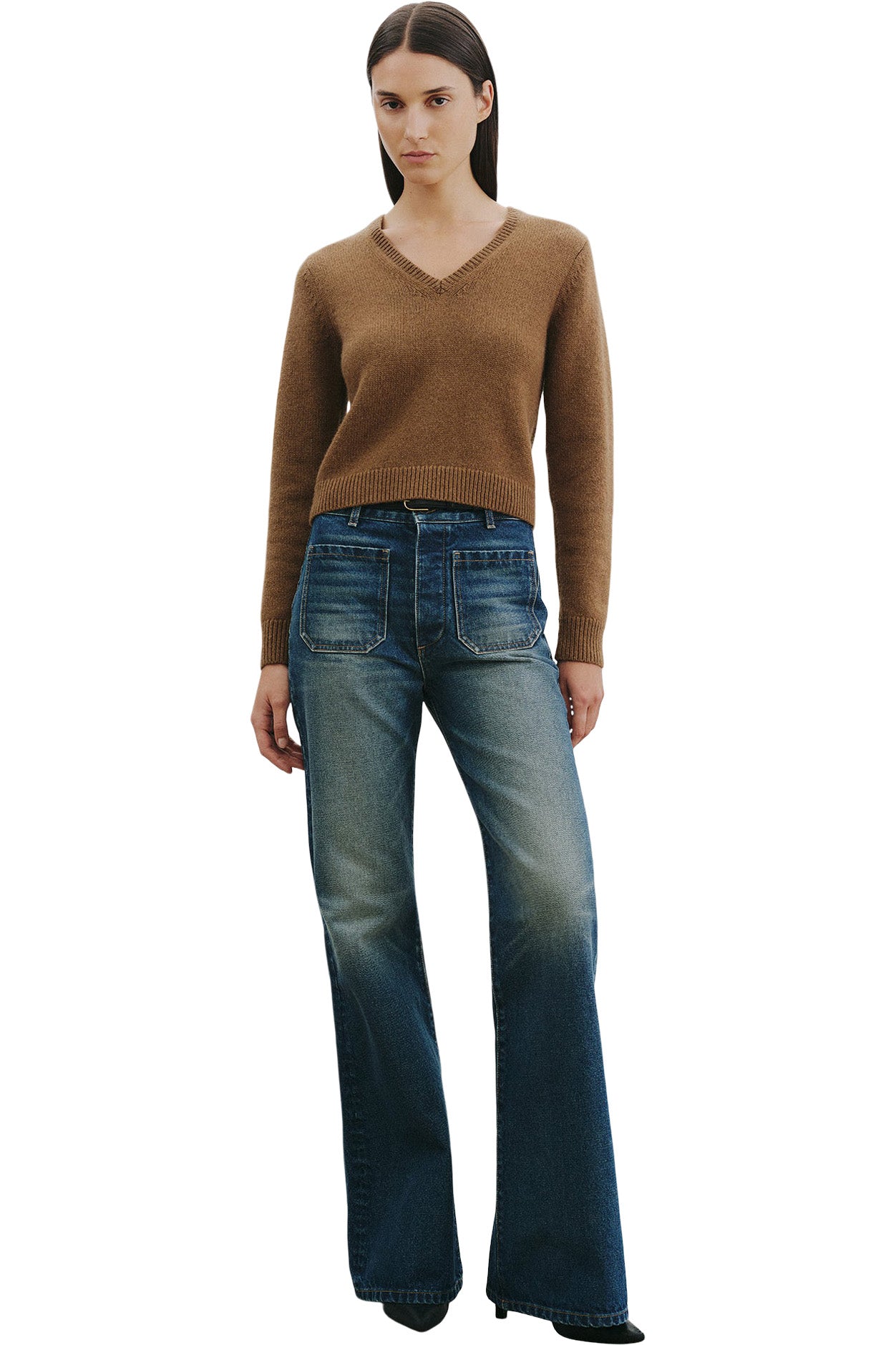 Nili Lotan Everstyn Alpaca V-neck Sweater in Dark Camel