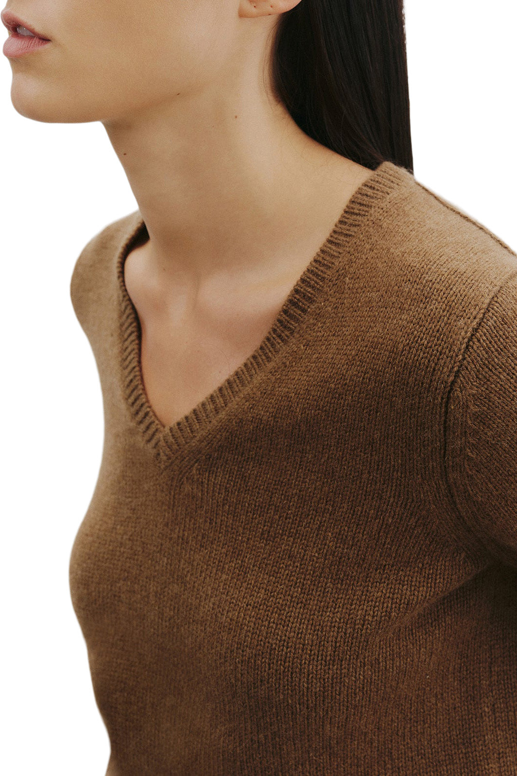 Nili Lotan Everstyn Alpaca V-neck Sweater in Dark Camel