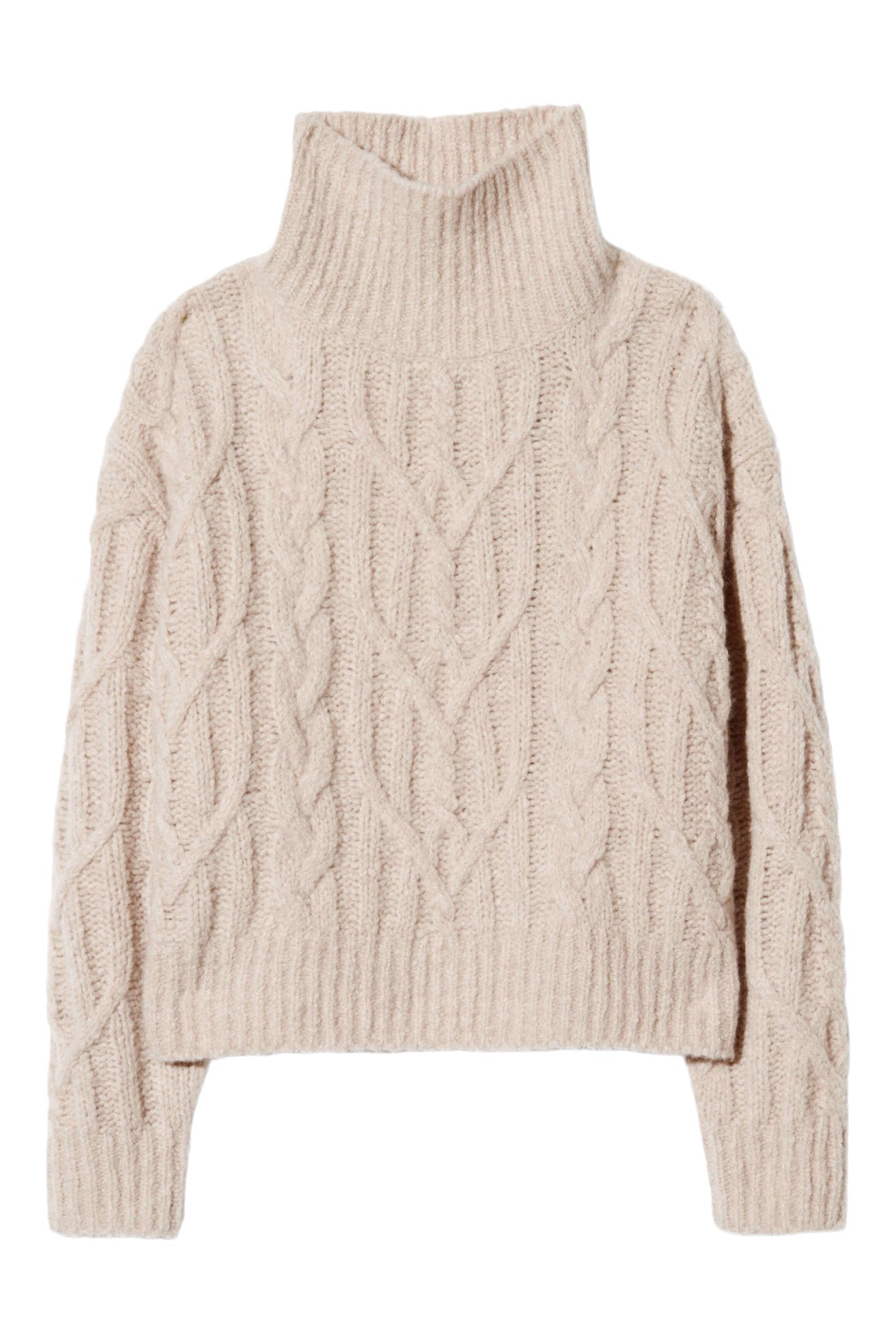 Nili Lotan Fairiny Cable Turtleneck Sweater in Beige Melange