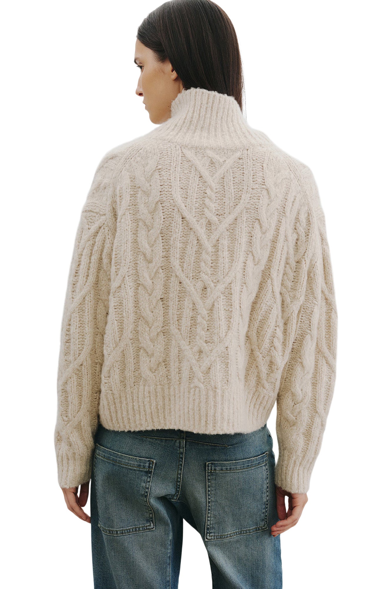 Nili Lotan Fairiny Cable Turtleneck Sweater in Beige Melange