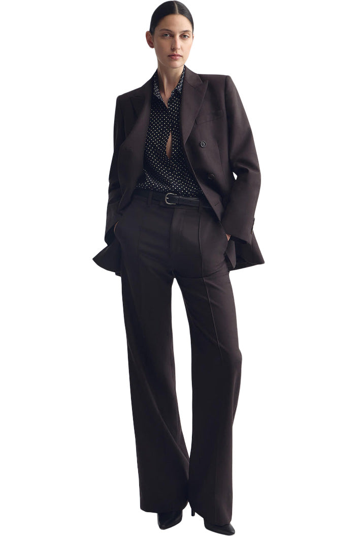 Nili Lotan Gaia Slim Shirt in Obsidian - Ivory Polka Dot
