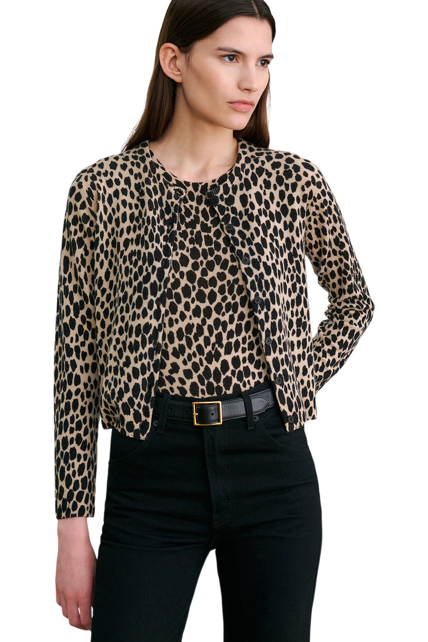 Nili Lotan Kellah Cardigan in Taupe - Black Cheetah
