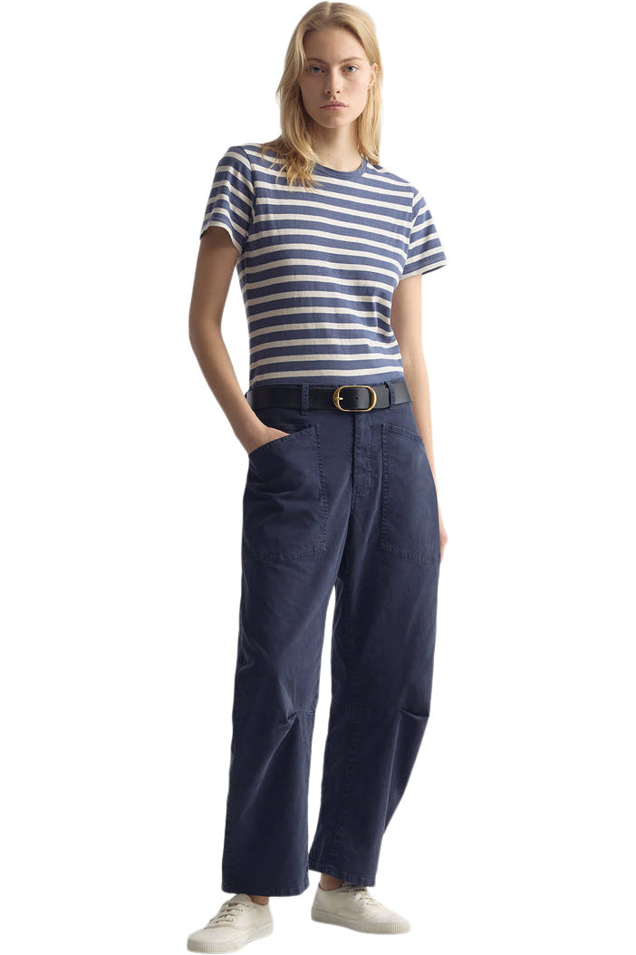 Nili Lotan Lana Crewneck Tee in French Blue - Off White Stripe