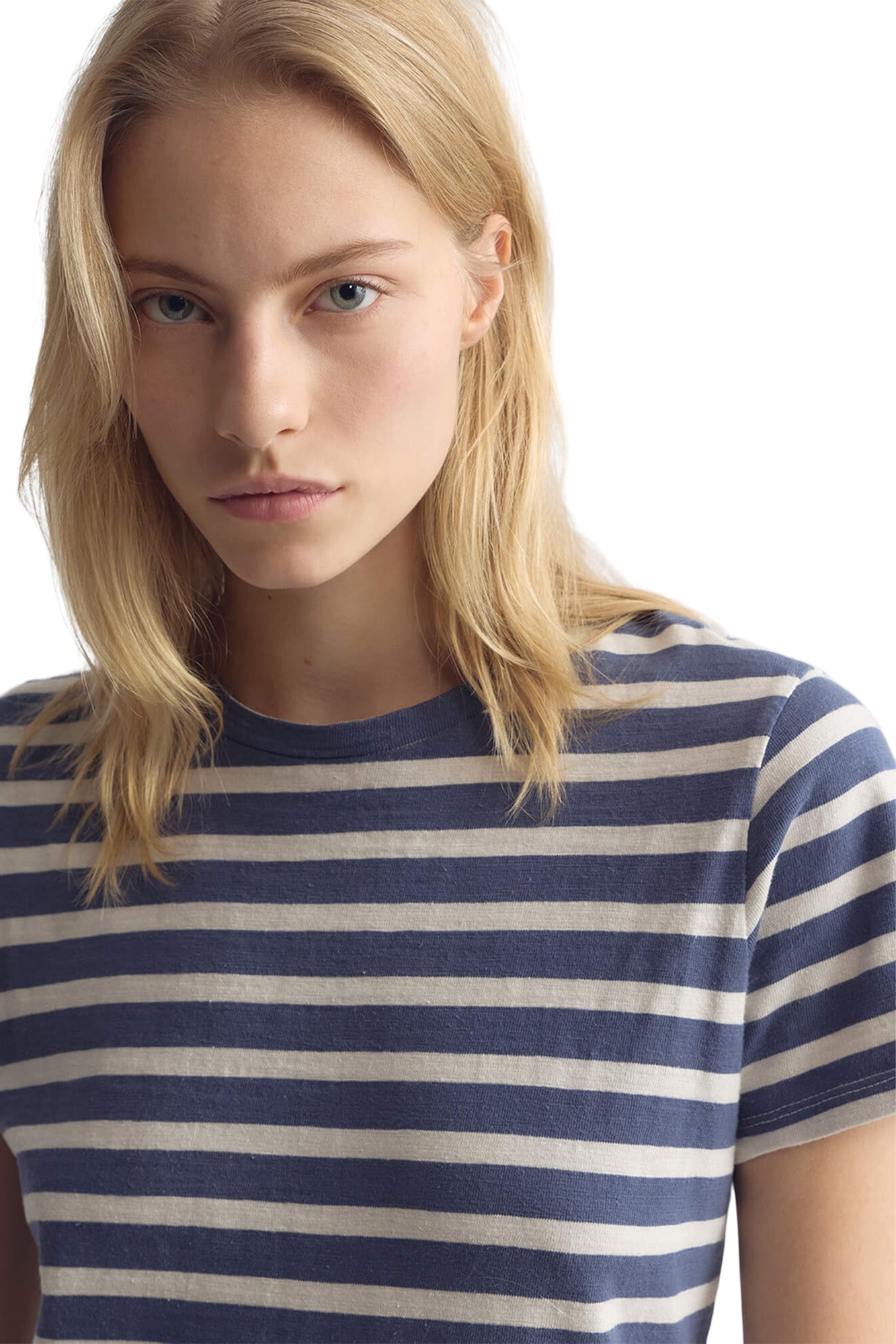 Nili Lotan Lana Crewneck Tee in French Blue - Off White Stripe