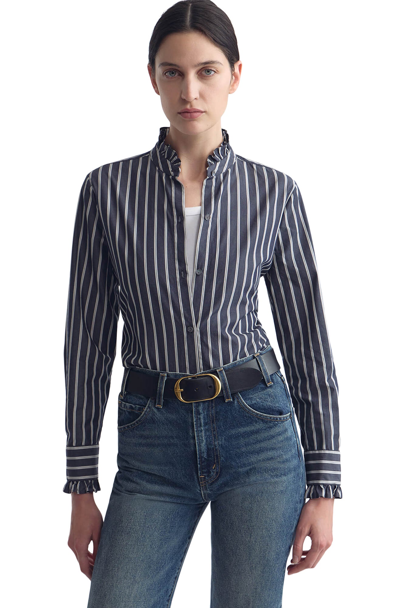 Nili Lotan Lydia Shirt in Charcoal Stripe