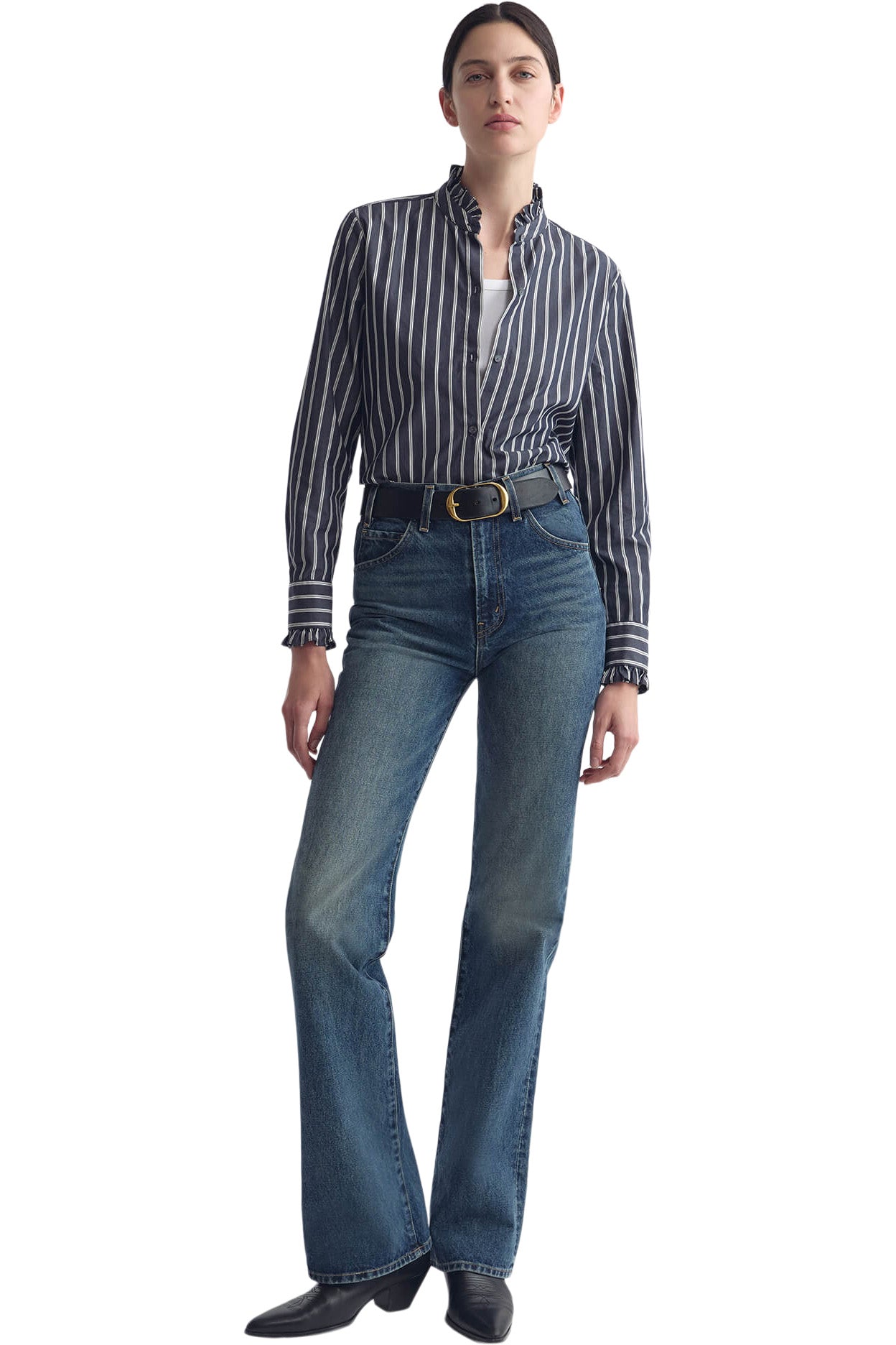 Nili Lotan Lydia Shirt in Charcoal Stripe