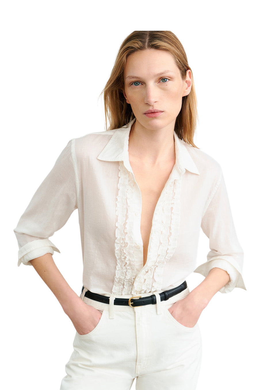 Nili Lotan Nathael Ruffle Shirt in Ivory