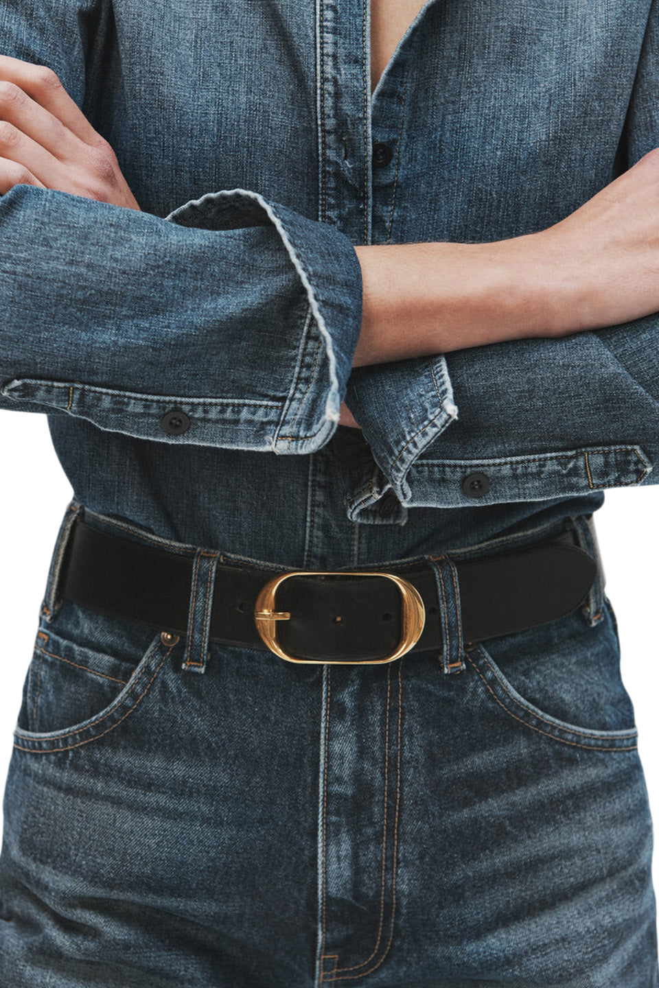 Nili Lotan Nili Belt in Black with Antique Brass Buckle