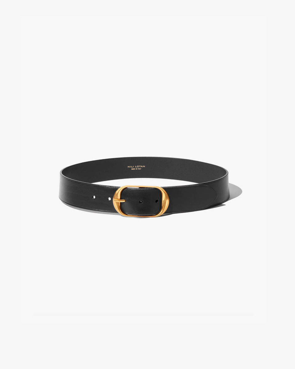 Nili Lotan Nili Belt in Black with Antique Brass Buckle