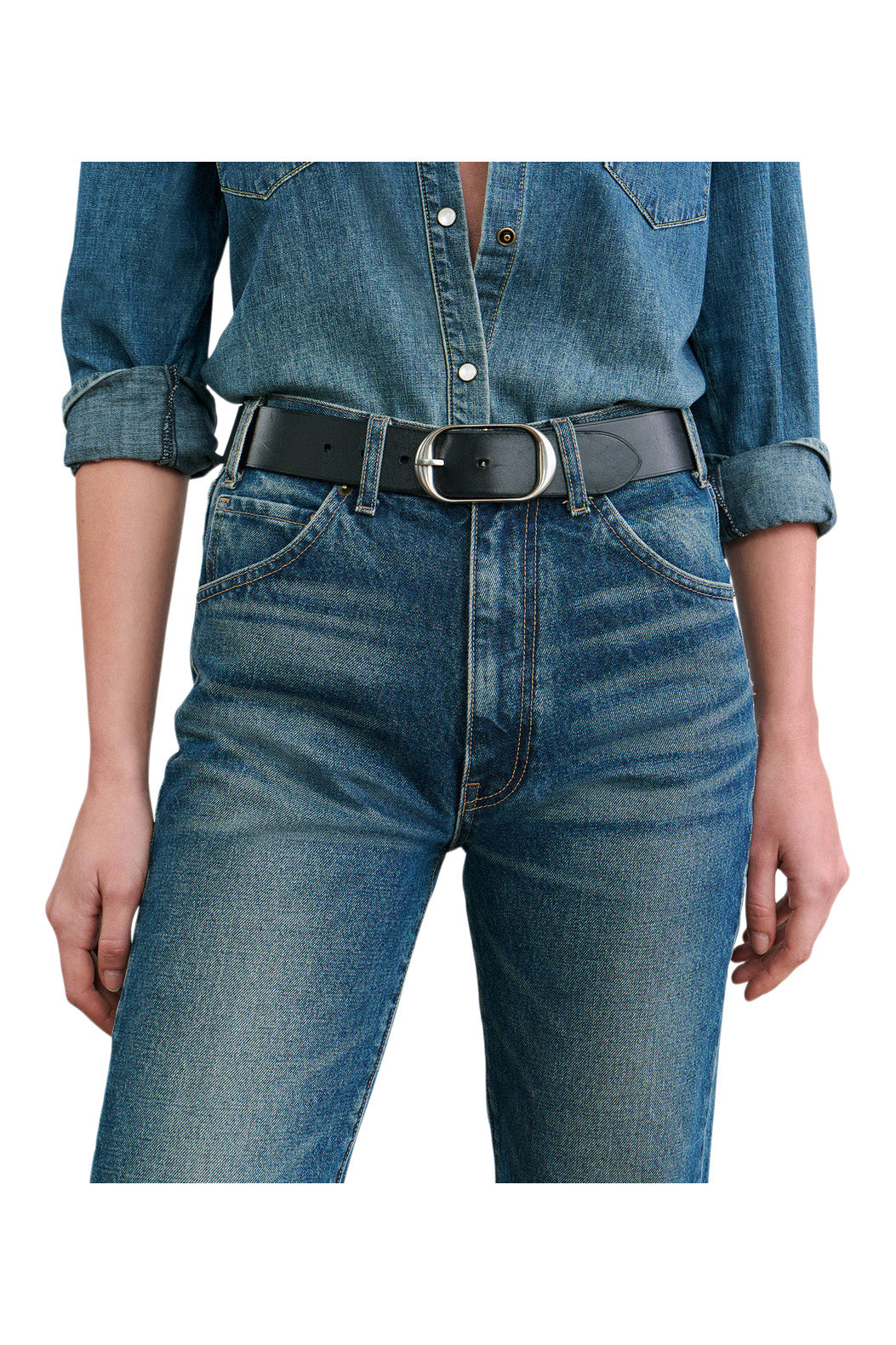 Nili Lotan Nili Belt in Black with Antique Silver Buckle