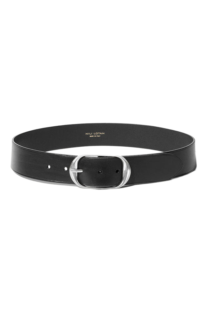 Nili Lotan Nili Belt in Black with Antique Silver Buckle