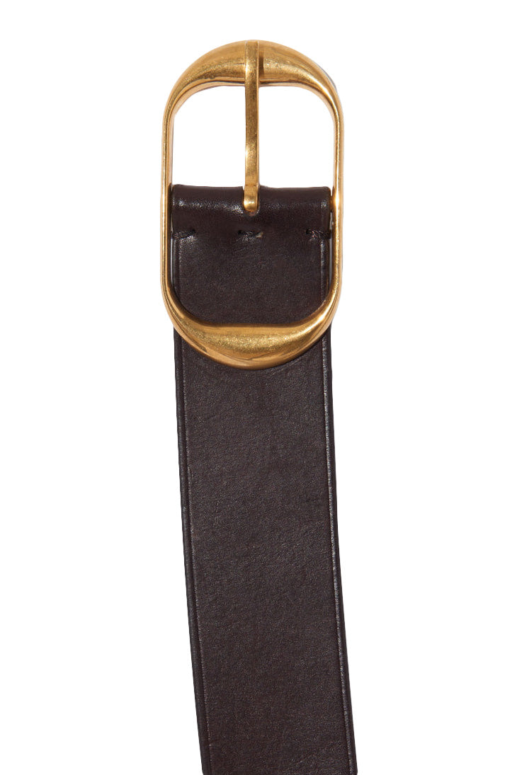 Nili Lotan Nili Belt in Dark Brown with Antique Brass Buckle