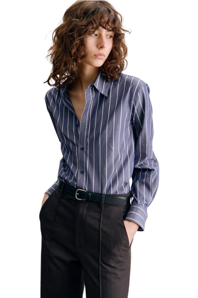 Nili Lotan Raphael Classic Shirt in Midnight-White Stripe