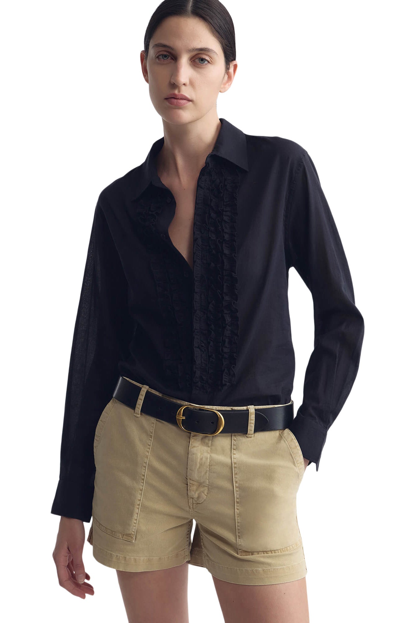 Nili Lotan Nathael Ruffle Shirt in Midnight