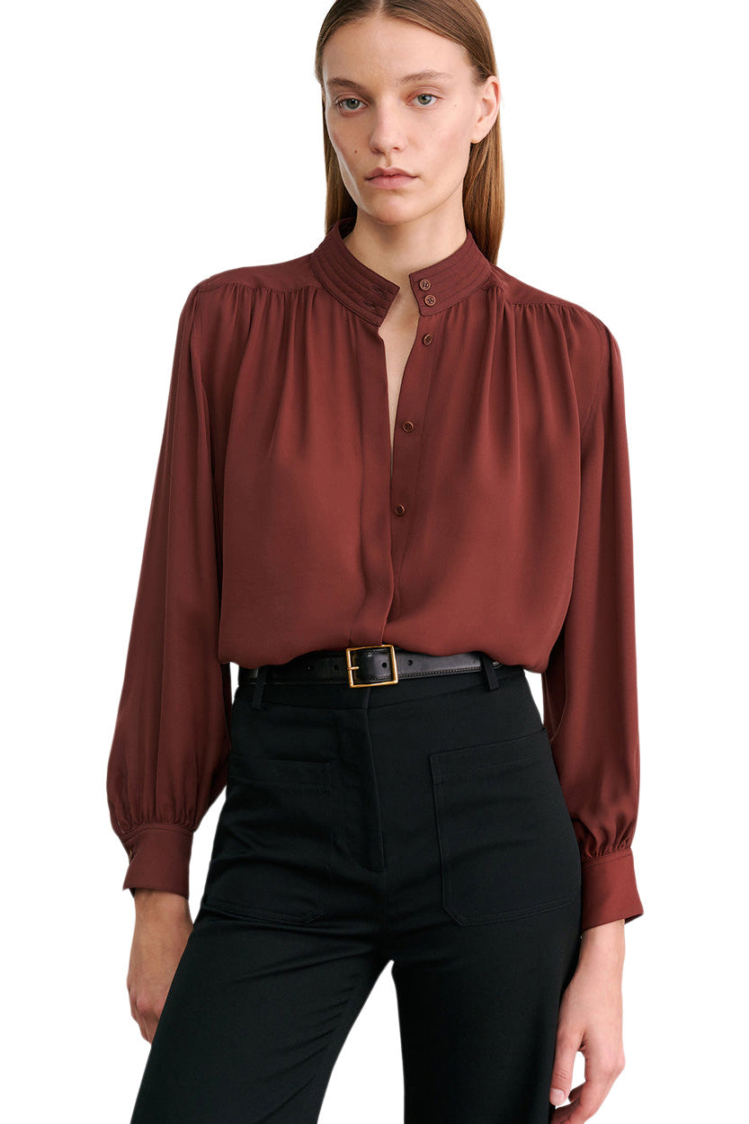 Nili Lotan Revi Silk Blouse in Burgundy