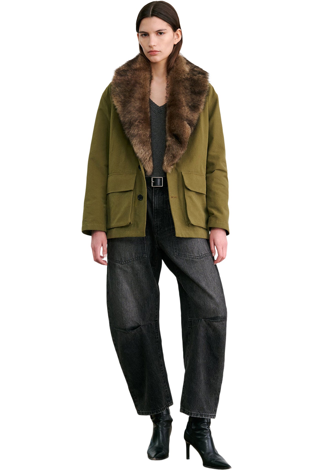 Nili Lotan Ronay Faux-Fur Cotton Parka
 in Olive Green