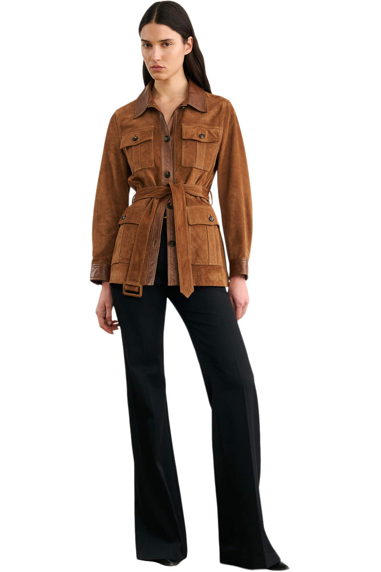 Nili Lotan Suede Jacket in Martora - Cognac