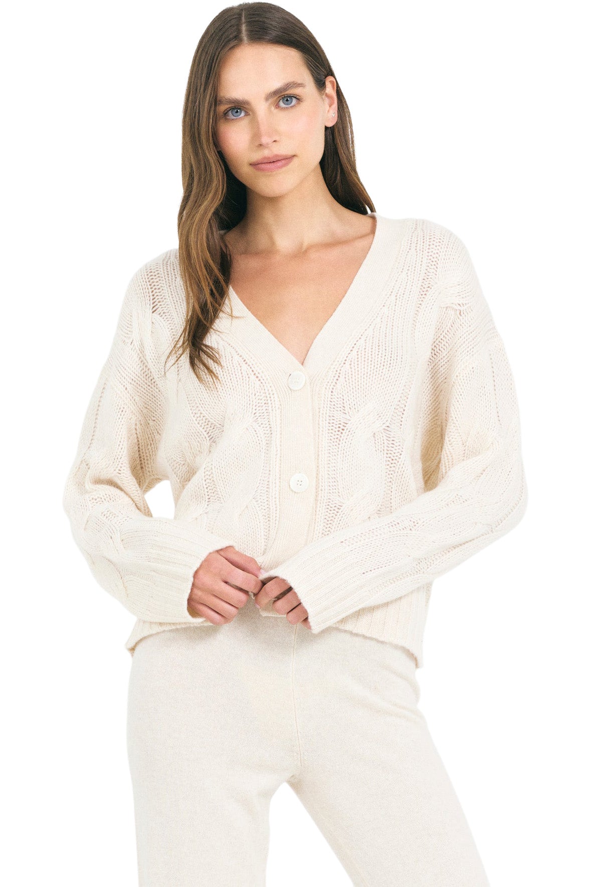 One Grey Day Aster Cable Cardigan in Bone