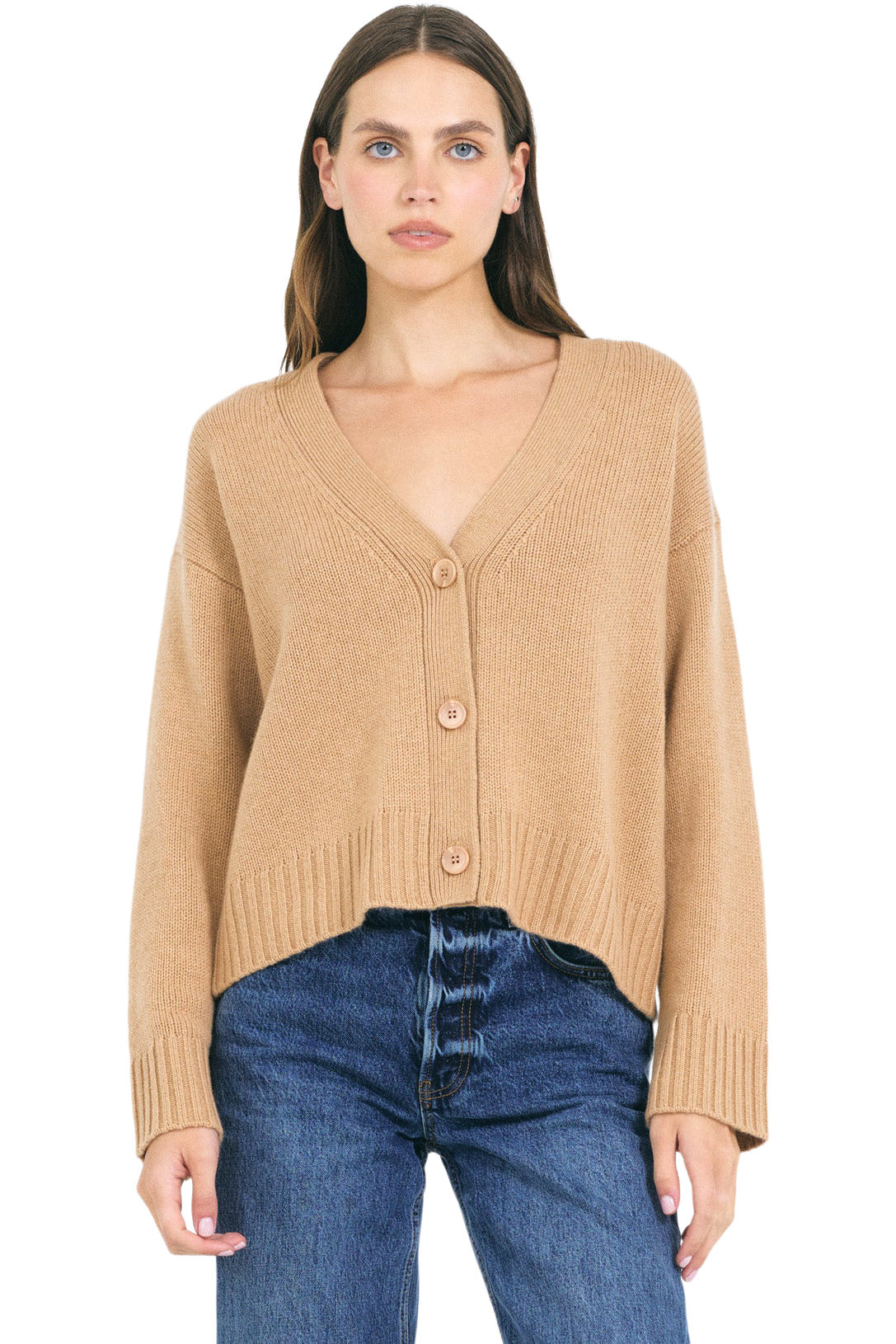 One Grey Day Aster Cashmere Cardigan in Chestnut