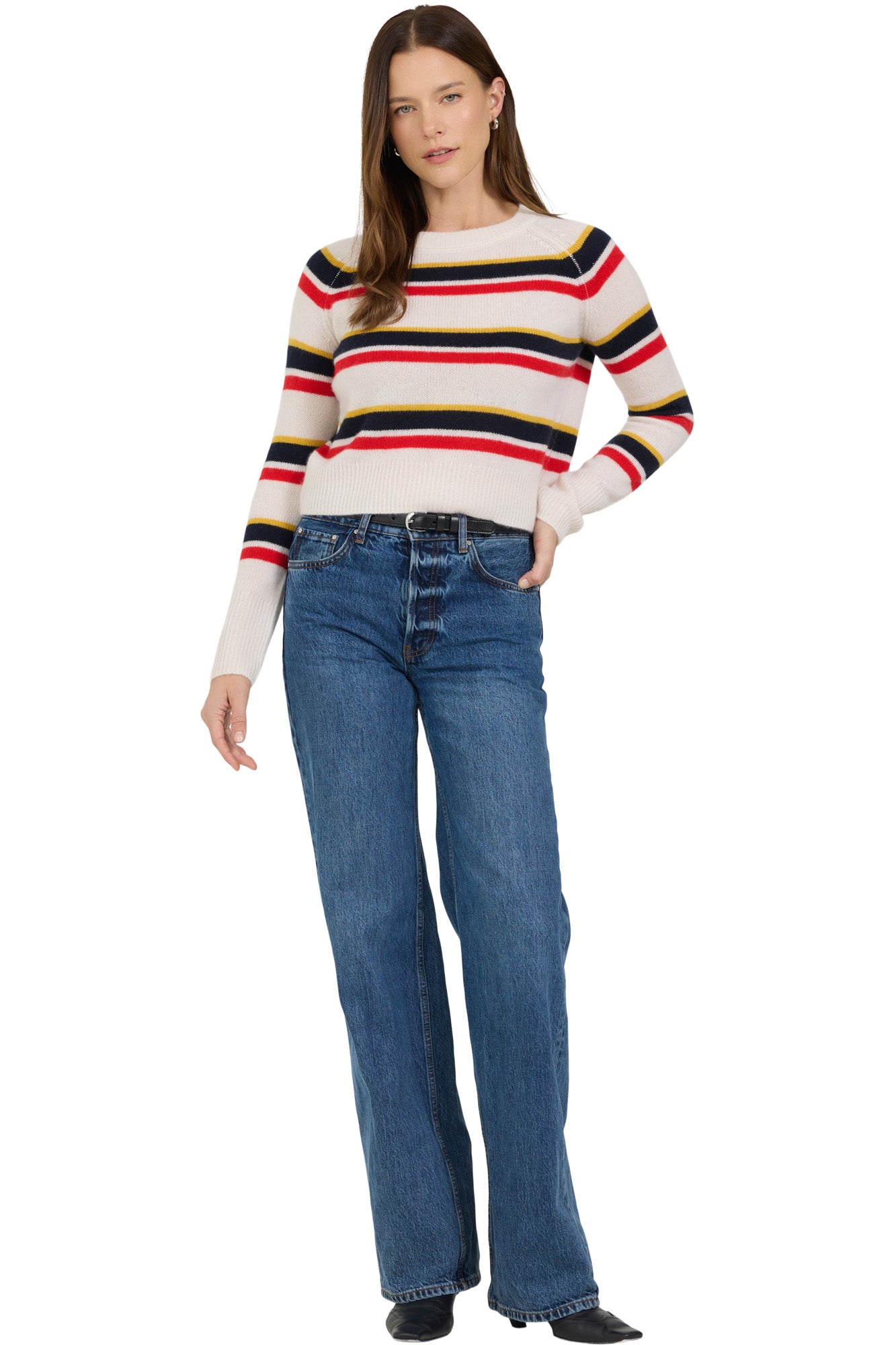 One Grey Day Blakely Cashmere Crewneck in Primary Stripe