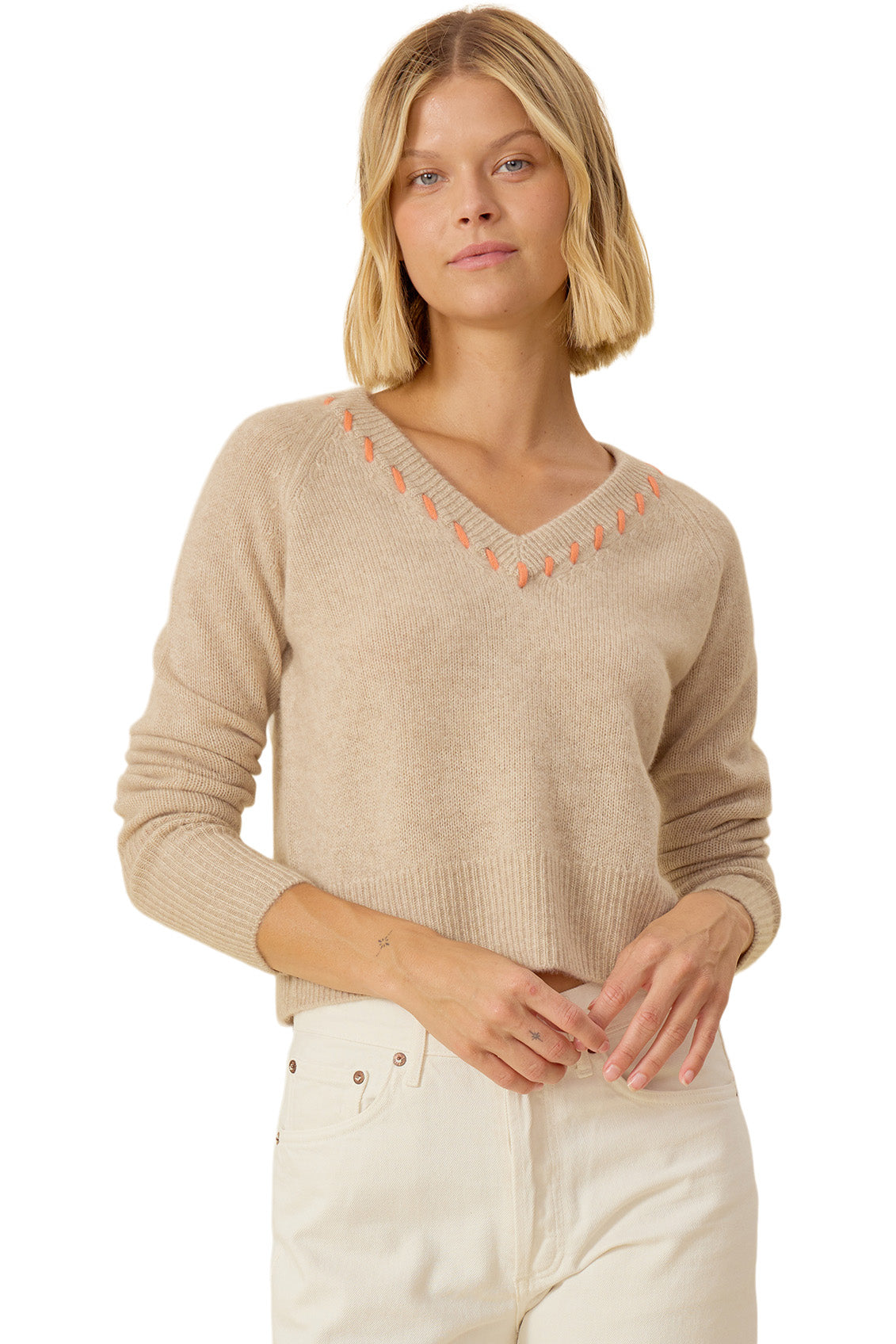 One Grey Day Blakely V-neck in Oatmeal Combo