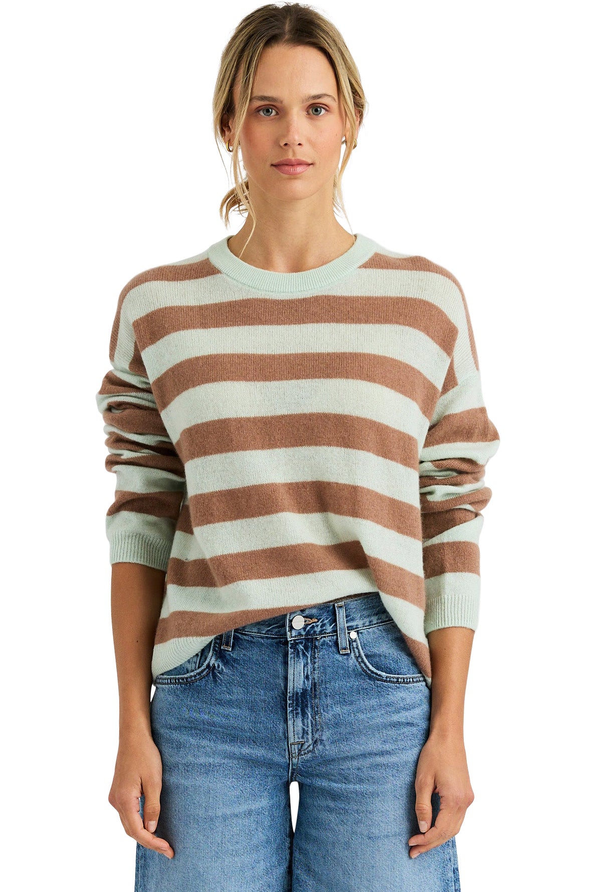 One Grey Day Cashmere Boxy Pullover in Bermuda Stripe