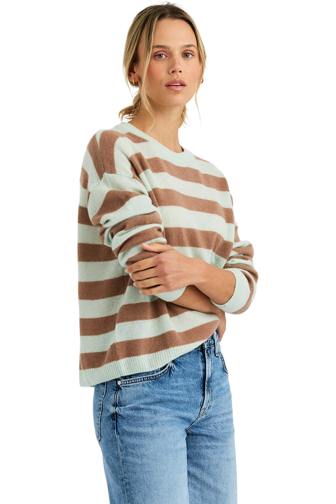 One Grey Day Cashmere Boxy Pullover in Bermuda Stripe