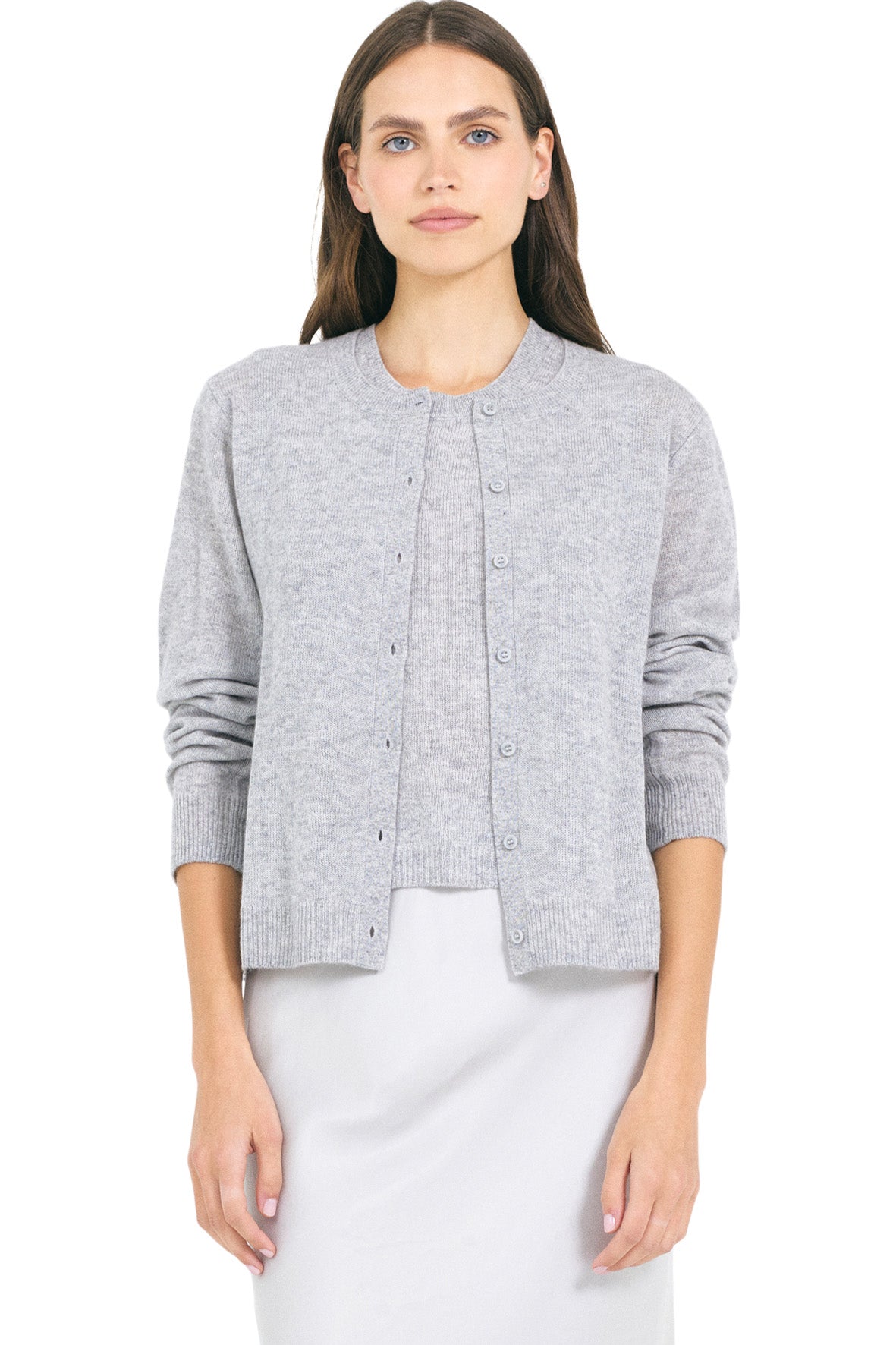 One Grey Day Forbes Cashmere Cardigan in Heather Grey