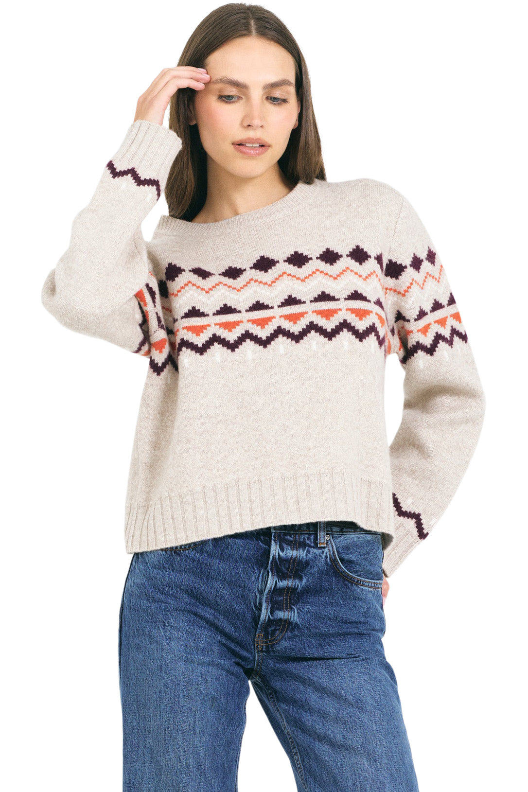 One Grey Day Johanna Pullover in Biscuit Combo