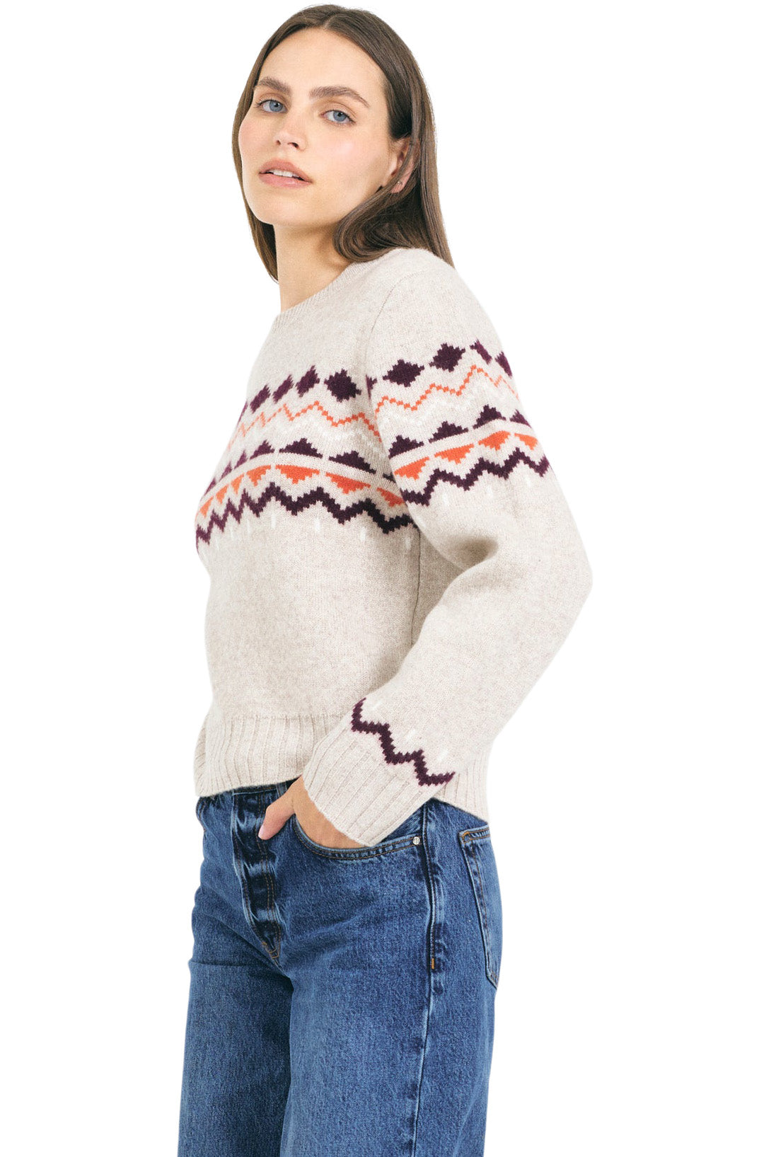 One Grey Day Johanna Pullover in Biscuit Combo