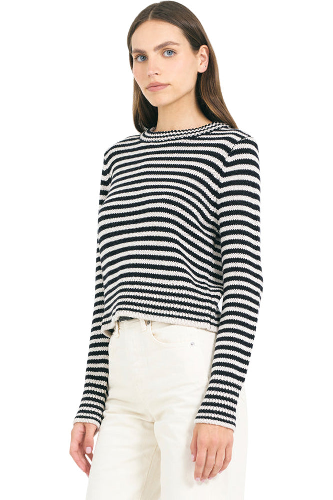 One Grey Day Lewes Crewneck Sweater in Canvas Combo