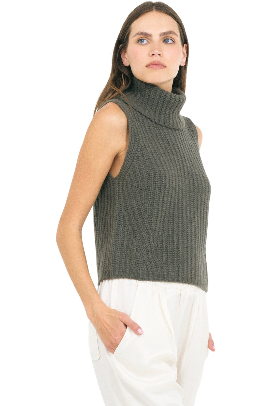 One Grey Day Polly Cashmere Vest in Fir