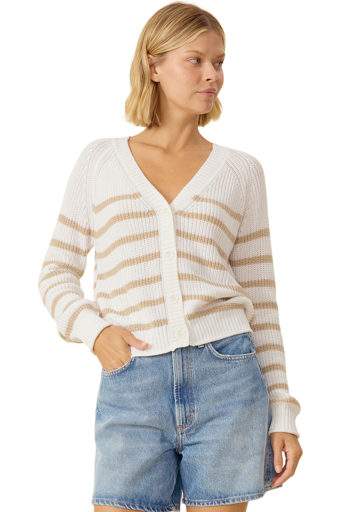One Grey Day Raleigh Cardigan in Ivory Combo