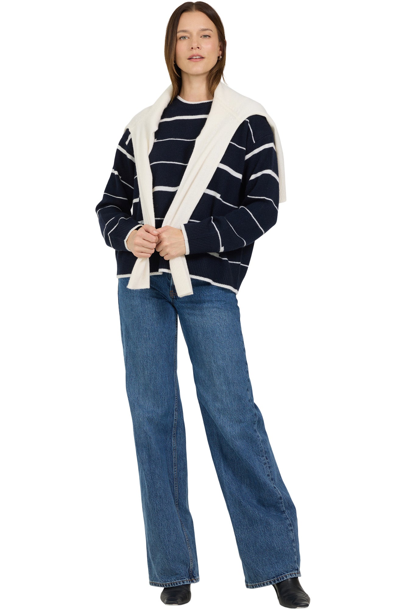 One Grey Day Sage Cashmere Crewneck in Galaxy Combo