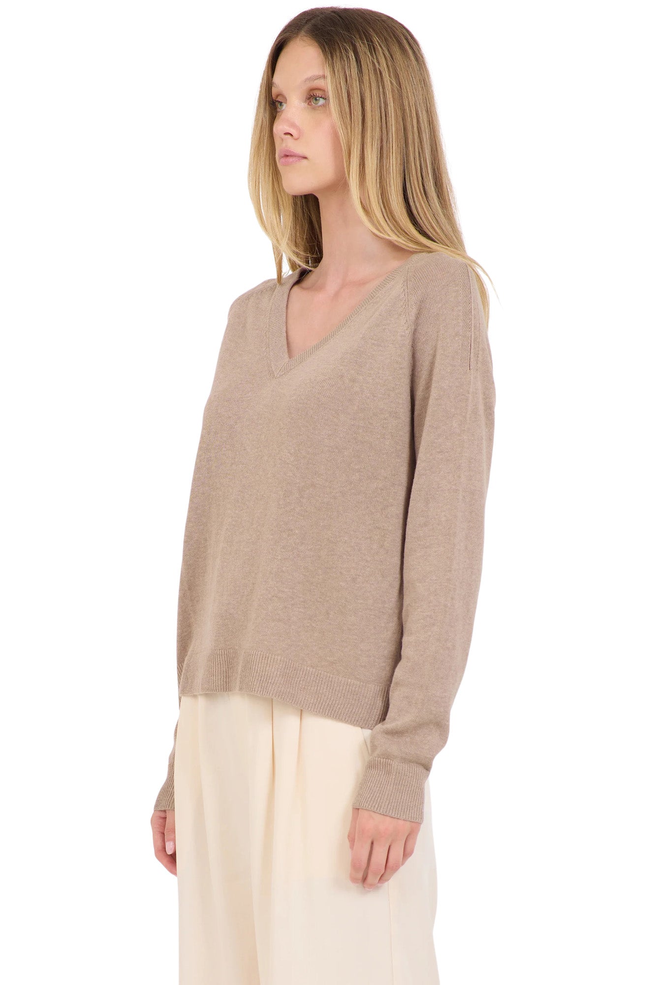 One Grey Day Sloan Linen V-neck Sweater in Stone