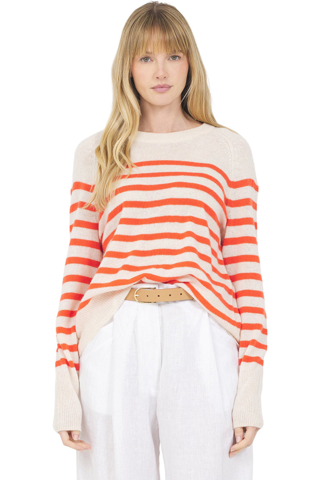 One Grey Day Sloane Cashmere Pullover in Cream Combo