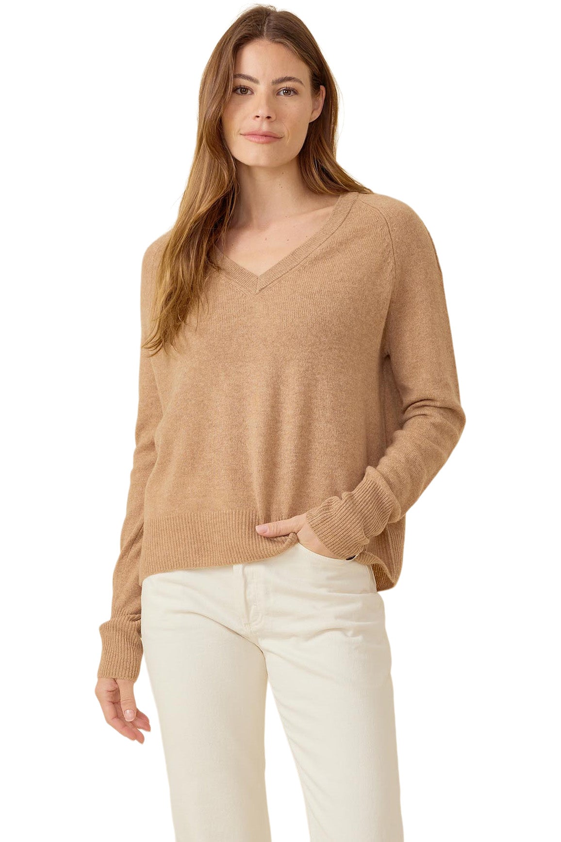 One Grey Day Sloane V-neck Sweater in Fawn