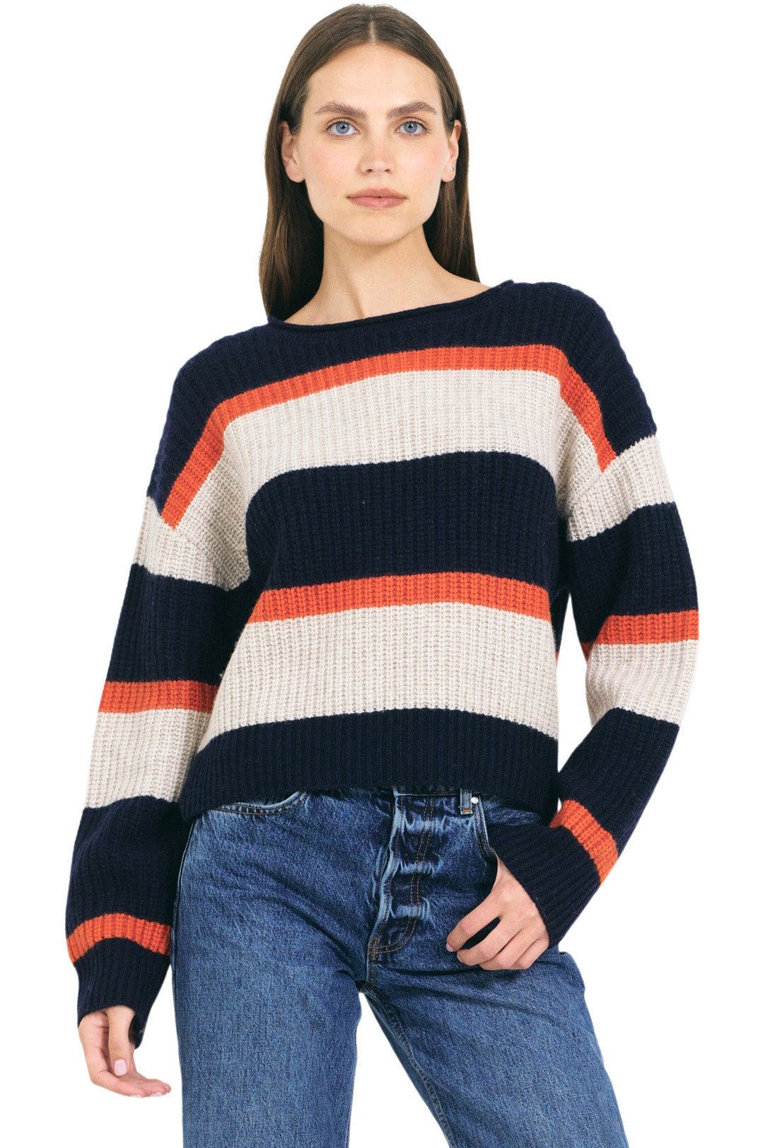 One Grey Day Yvonne Crewneck Sweater in Navy Combo
