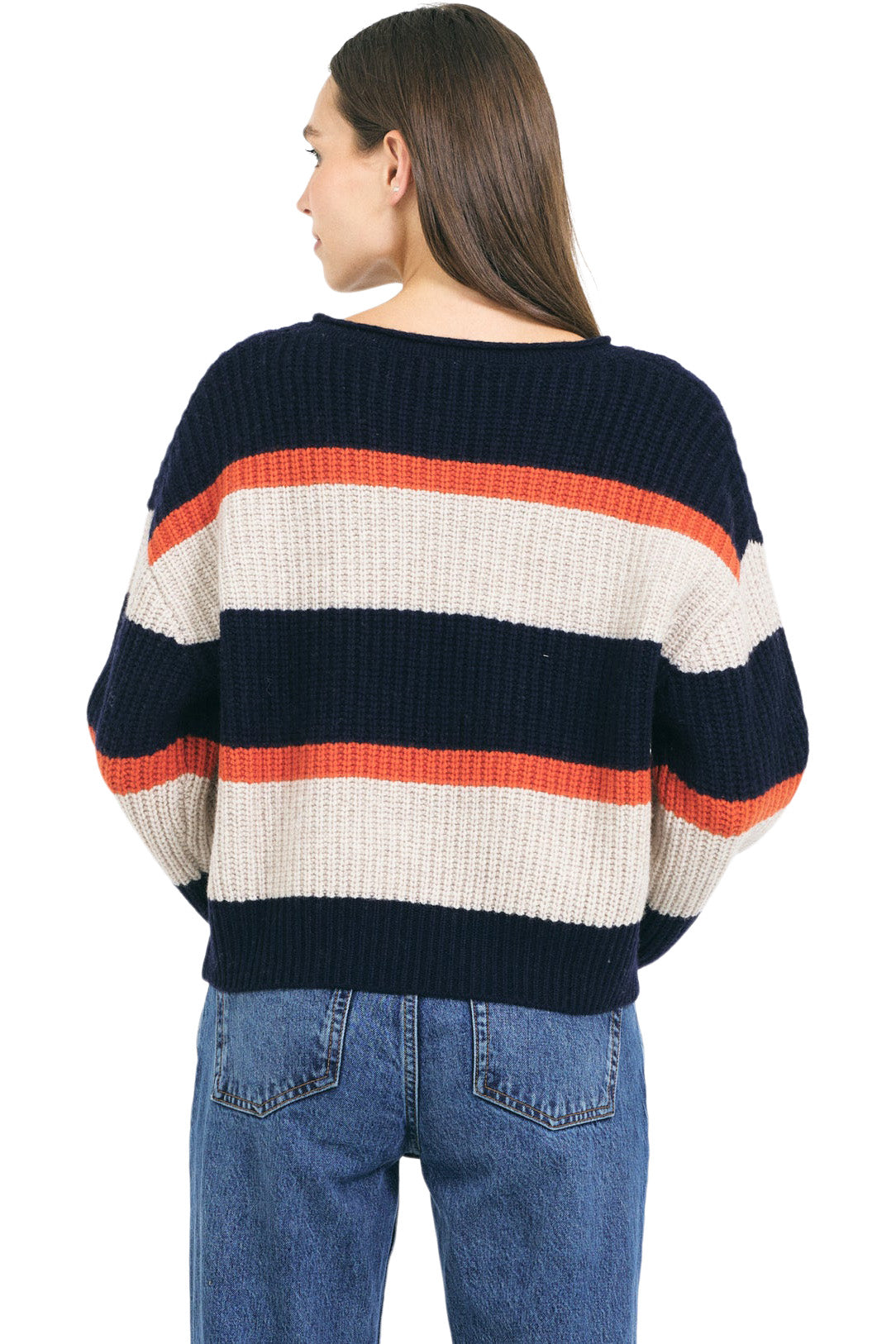 One Grey Day Yvonne Crewneck Sweater in Navy Combo