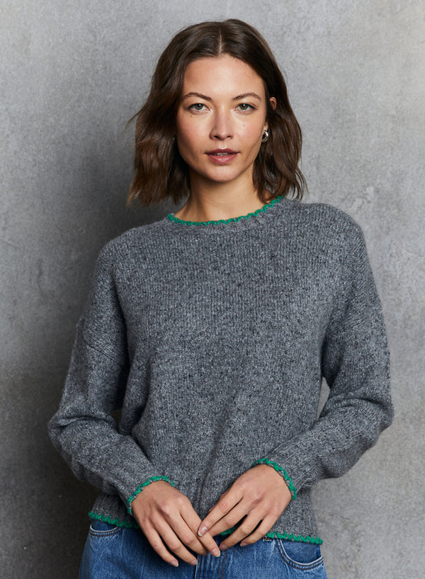 Autumn Cashmere Tipped Crewneck Sweater in Cement - Leprechaun